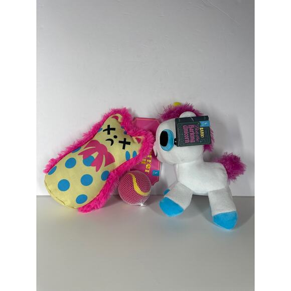 BARK Plush Carnival Dog Toys Perfect Pitch Squeaky Crinkle Ball Unicorn Lot of 2 - Picture 1 of 8